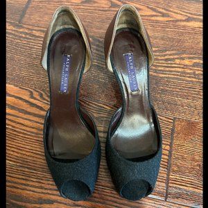 Ralph Lauren Purple Label - Peep Toe Heels (Gray Felt & Brown Leather) Size 7.5B